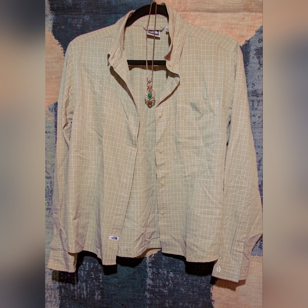 Vintage The North Face Button Down Shirt - Light Green Plaid